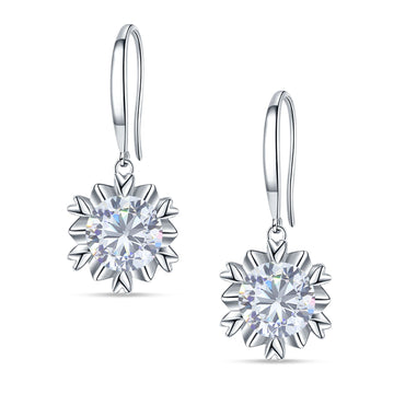 Round Cubic Zirconia Flower Heart Designer Fishhook Earring 925 Sterling Silver Wholesale